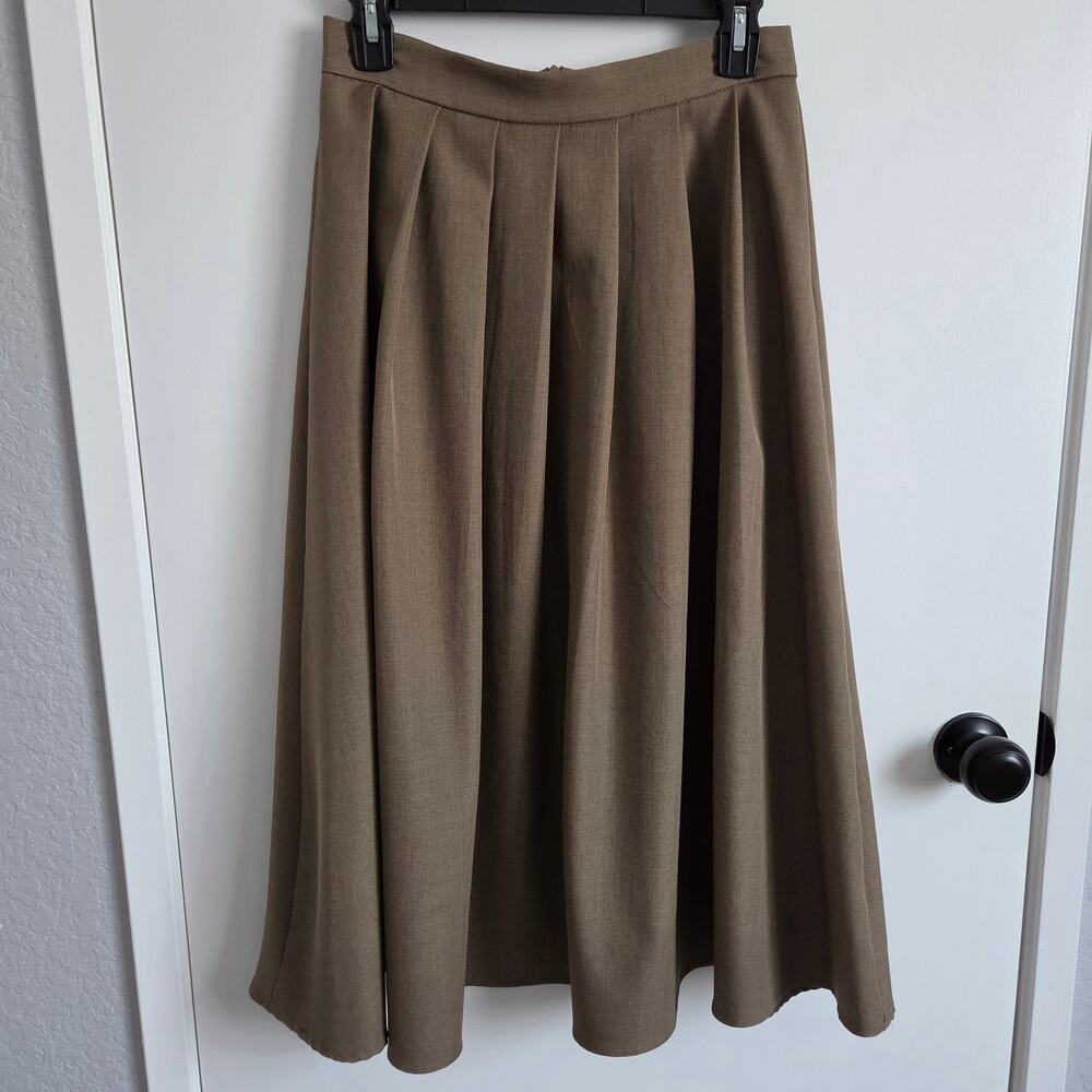 DAZY Pleated Suit Fabric Midi Skirt - Coffee Brown